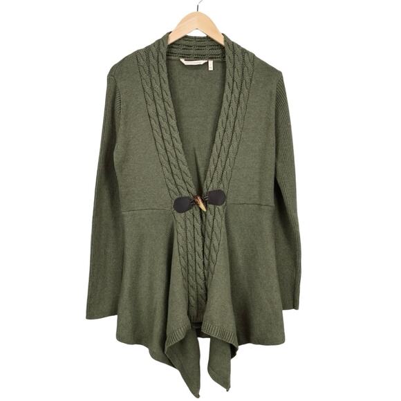 Soft Surroundings Delacroix Cable Knit Cardigan Sweater Olive Green Size Small - Picture 1 of 7
